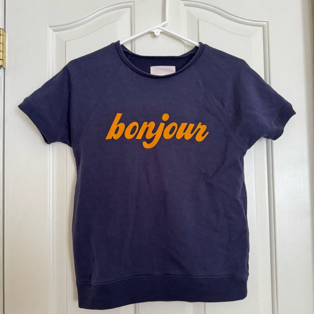 ban.do Blue and Orange Short Sleeve Sweatshirt Tee - Bonjour Print